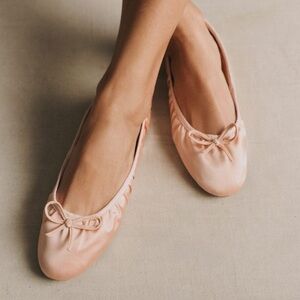Sezane Agathe Low Ballerinas Pale Pink Pleated Satin